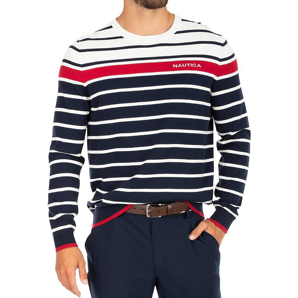 Nautica Tricoulour Striped Crew Neck Sweater Mens