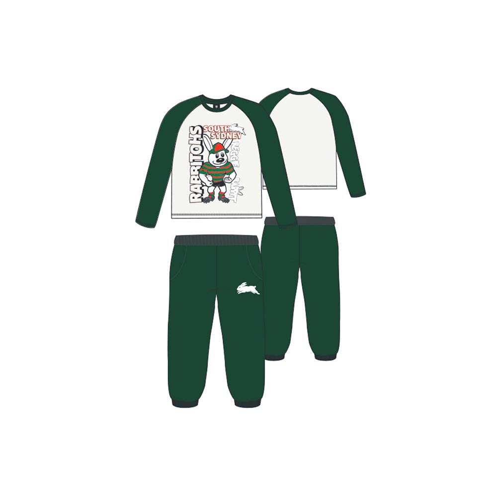 South Sydney Rabbitohs Kids Raglan Sleeve Cuffed PJ Set