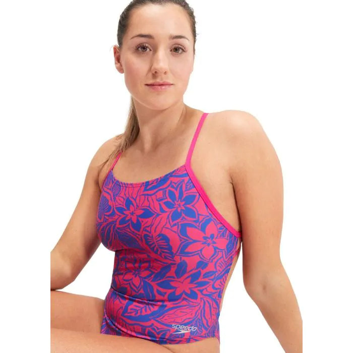 Speedo Allover Digital Tie Back Swimsuit Womens